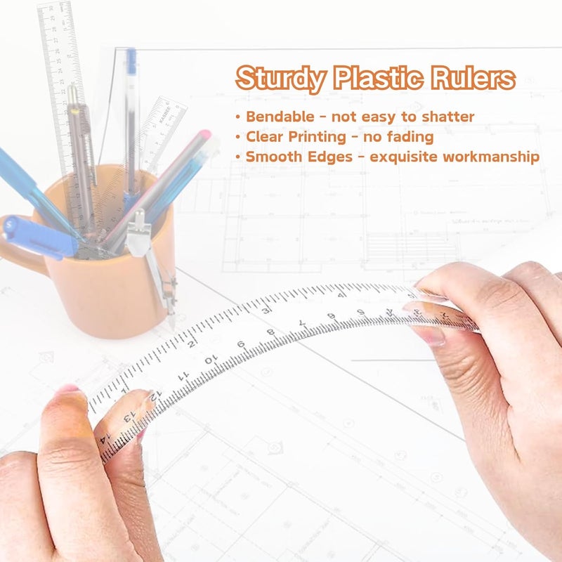 KASBEE Plastic Rulers, 6 Inch Ruler, 12 Inch Ruler, Clear Ruler with Centimeters and Inches, Straight Plastic Ruler Set for Students School and Office - Image 4